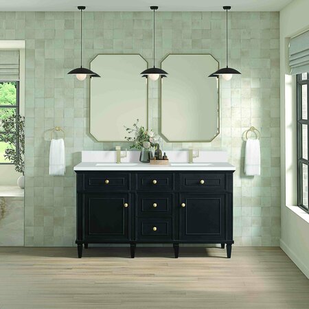 James Martin Vanities 60'' Double Vanity, Black Onyx w/ Single Hole 3 CM White Zeus Quartz Top & Backsplash 424-V60D-BKO-1WZ